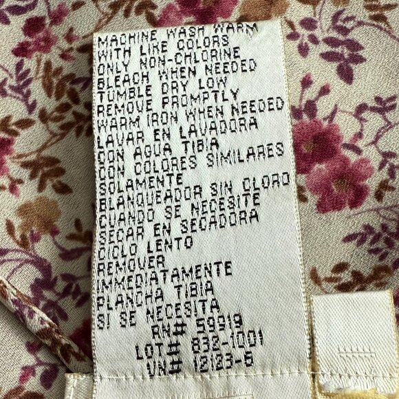 Fred David Burgundy Floral Lightweight Blouse with‎ collar tie decor Size M - Picture 7 of 7